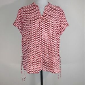 Cato Red White Geometric Patterned S/S Cotton Button-Up Blouse Size 18/20W